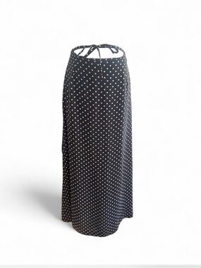 Black Polka Dot Maxi Skirt with Back Tie